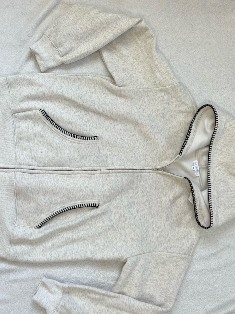 Women's Light Gray Zip Hoodie with Black Trim - Picture 2 of 4